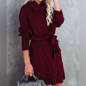 VICI Rivington Cotton Blend Cable Knit Sweater Dress - Wine - Large